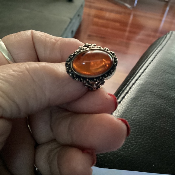 Amber sterling Victorian style ring size 5 stunning setting - Picture 14 of 15